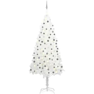 vidaXL Arbre de Noël artificiel pré-éclairé et boules blanc 240 cm pas cher
