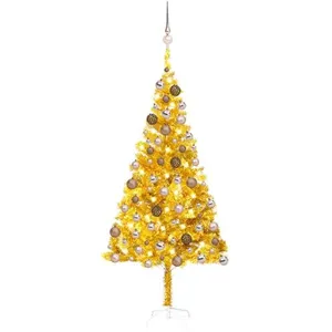 vidaXL Arbre de Noël artificiel pré-éclairé et boules doré 180 cm PET pas cher