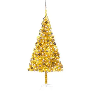 vidaXL Arbre de Noël artificiel pré-éclairé et boules doré 210 cm PET pas cher