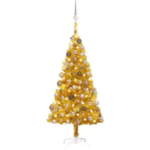 vidaXL Arbre de Noël artificiel pré-éclairé et boules doré 120 cm PET pas cher
