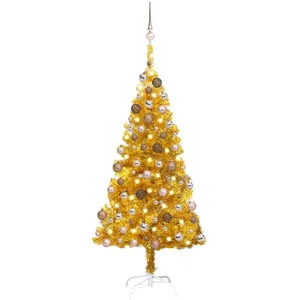 vidaXL Arbre de Noël artificiel pré-éclairé et boules doré 150 cm PET pas cher