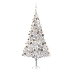 vidaXL Arbre de Noël artificiel pré-éclairé/boules argenté 210 cm PET pas cher
