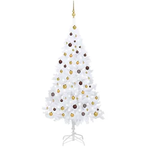 vidaXL Arbre de Noël artificiel pré-éclairé et boules blanc 210 cm PVC