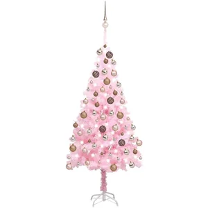 vidaXL Arbre de Noël artificiel pré-éclairé et boules rose 180 cm PVC pas cher