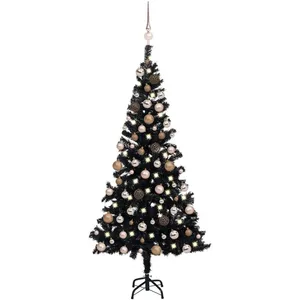 vidaXL Arbre de Noël artificiel pré-éclairé et boules noir 150 cm PVC pas cher