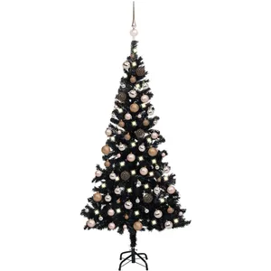 vidaXL Arbre de Noël artificiel pré-éclairé et boules noir 180 cm PVC