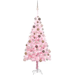 vidaXL Arbre de Noël artificiel pré-éclairé et boules rose 120 cm PVC pas cher