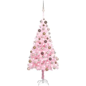 vidaXL Arbre de Noël artificiel pré-éclairé et boules rose 150 cm PVC pas cher