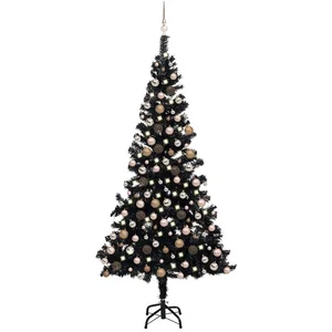 vidaXL Arbre de Noël artificiel pré-éclairé et boules noir 240 cm PVC pas cher