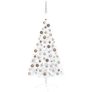 vidaXL Demi-arbre de Noël artificiel pré-éclairé et boules blanc 120cm pas cher