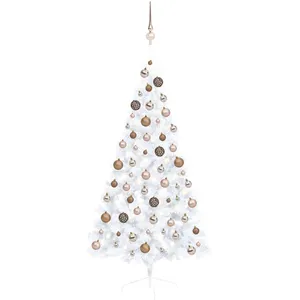 vidaXL Demi-arbre de Noël artificiel pré-éclairé et boules blanc 150cm pas cher