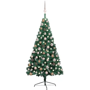 vidaXL Demi-arbre de Noël artificiel pré-éclairé et boules vert 120 cm pas cher