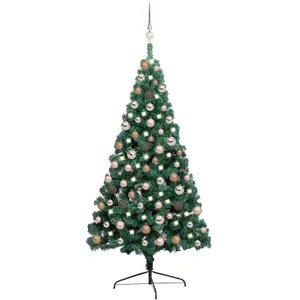 vidaXL Demi-arbre de Noël artificiel pré-éclairé et boules vert 150 cm pas cher