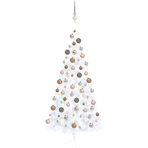 vidaXL Demi-arbre de Noël artificiel pré-éclairé et boules blanc 210cm pas cher