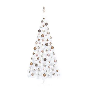 vidaXL Demi-arbre de Noël artificiel pré-éclairé et boules blanc 240cm pas cher