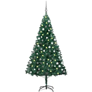 vidaXL Arbre de Noël artificiel pré-éclairé et boules vert 150 cm PVC pas cher