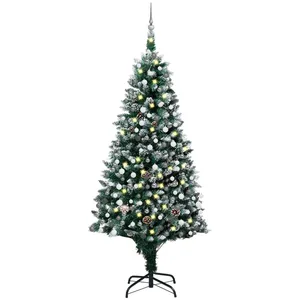 vidaXL Arbre de Noël artificiel pré-éclairé/boules pommes de pin 210cm