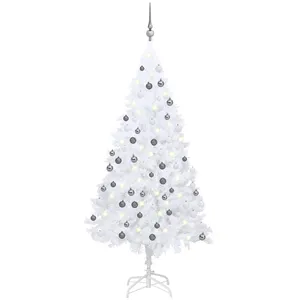 vidaXL Arbre de Noël artificiel pré-éclairé et boules blanc 120 cm PVC pas cher