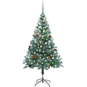 vidaXL Arbre de Noël givré pré-éclairé et boules pommes de pin 150 cm pas cher
