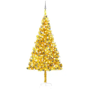 vidaXL Arbre de Noël artificiel pré-éclairé et boules doré 240 cm PET pas cher