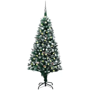 vidaXL Arbre de Noël artificiel pré-éclairé/boules pommes de pin 150cm pas cher