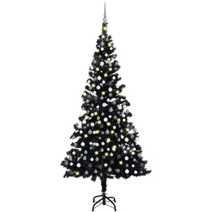 vidaXL Arbre de Noël artificiel pré-éclairé et boules noir 210 cm PVC