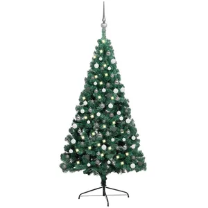 Comparateur de prix : vidaXL Demi-arbre de Noël artificiel pré-éclairé et boules vert 150 cm