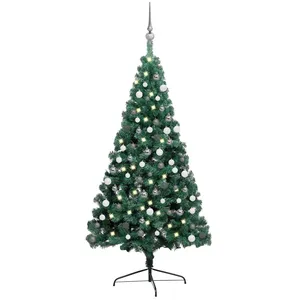 Comparateur de prix : vidaXL Demi-arbre de Noël artificiel pré-éclairé et boules vert 180 cm