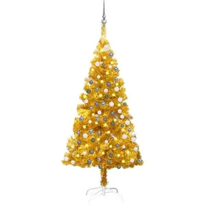 vidaXL Arbre de Noël artificiel pré-éclairé et boules doré 120 cm PET pas cher