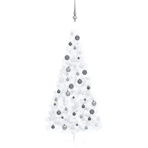 vidaXL Demi-arbre de Noël artificiel pré-éclairé et boules blanc 210cm pas cher