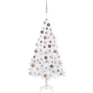 vidaXL Arbre de Noël artificiel pré-éclairé et boules blanc 180 cm PVC pas cher