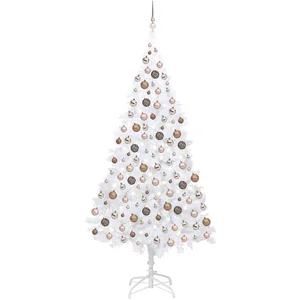 vidaXL Arbre de Noël artificiel pré-éclairé et boules blanc 210 cm PVC pas cher