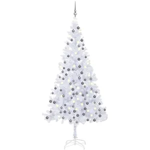 vidaXL Arbre de Noël artificiel pré-éclairé et boules L 240 cm blanc pas cher