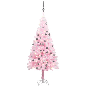 vidaXL Arbre de Noël artificiel pré-éclairé et boules rose 120 cm PVC pas cher
