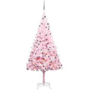 Comparateur de prix : vidaXL Arbre de Noël artificiel pré-éclairé et boules rose 210 cm PVC