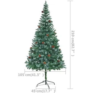 vidaXL Arbre de Noël artificiel pré-éclairé/boules pommes de pin 210cm pas cher