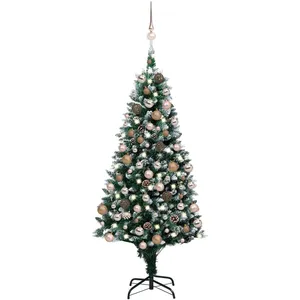 vidaXL Arbre de Noël artificiel pré-éclairé/boules pommes de pin 180cm pas cher