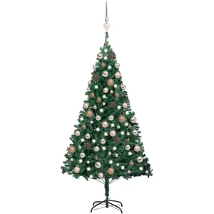 vidaXL Arbre de Noël artificiel pré-éclairé et boules vert 120 cm PVC pas cher