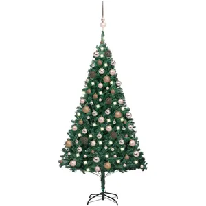 vidaXL Arbre de Noël artificiel pré-éclairé et boules vert 180 cm PVC pas cher
