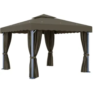vidaXL Tonnelle avec rideau 3x3 m Taupe Aluminium pas cher