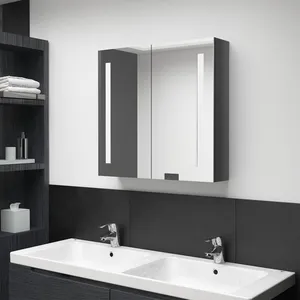 vidaXL Armoire de salle de bain à miroir LED Gris brillant 62x14x60 cm pas cher