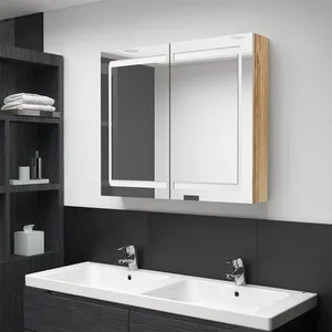Comparateur de prix : vidaXL Armoire de salle de bain à miroir LED Chêne 80x12x68 cm