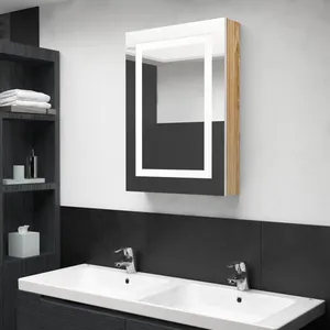 Comparateur de prix : vidaXL Armoire de salle de bain à miroir LED blanc et chêne 50x13x70cm