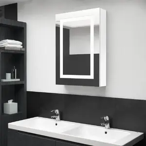 vidaXL Armoire de salle de bain à miroir LED Blanc brillant 50x13x70cm pas cher