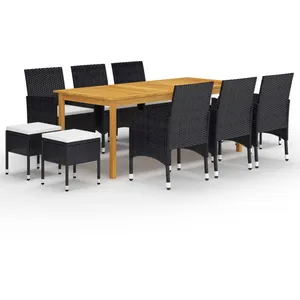 vidaXL Ensemble de salle à manger de jardin 11 pcs Noir pas cher