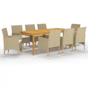 vidaXL Ensemble de salle à manger de jardin 9 pcs Beige pas cher