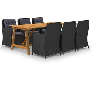 vidaXL Ensemble de salle à manger de jardin 7 pcs Noir pas cher