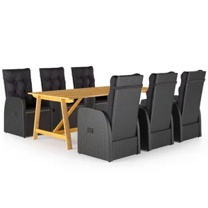 vidaXL Ensemble de salle à manger de jardin 7 pcs Noir pas cher