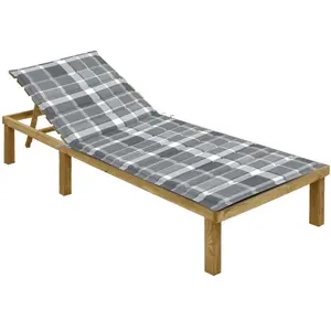 vidaXL Chaise longue avec coussin carreaux gris Bois de pin imprégné pas cher