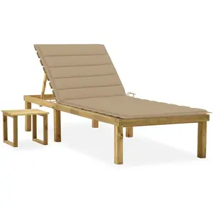 vidaXL Chaise longue de jardin avec table et coussin Pin imprégné pas cher